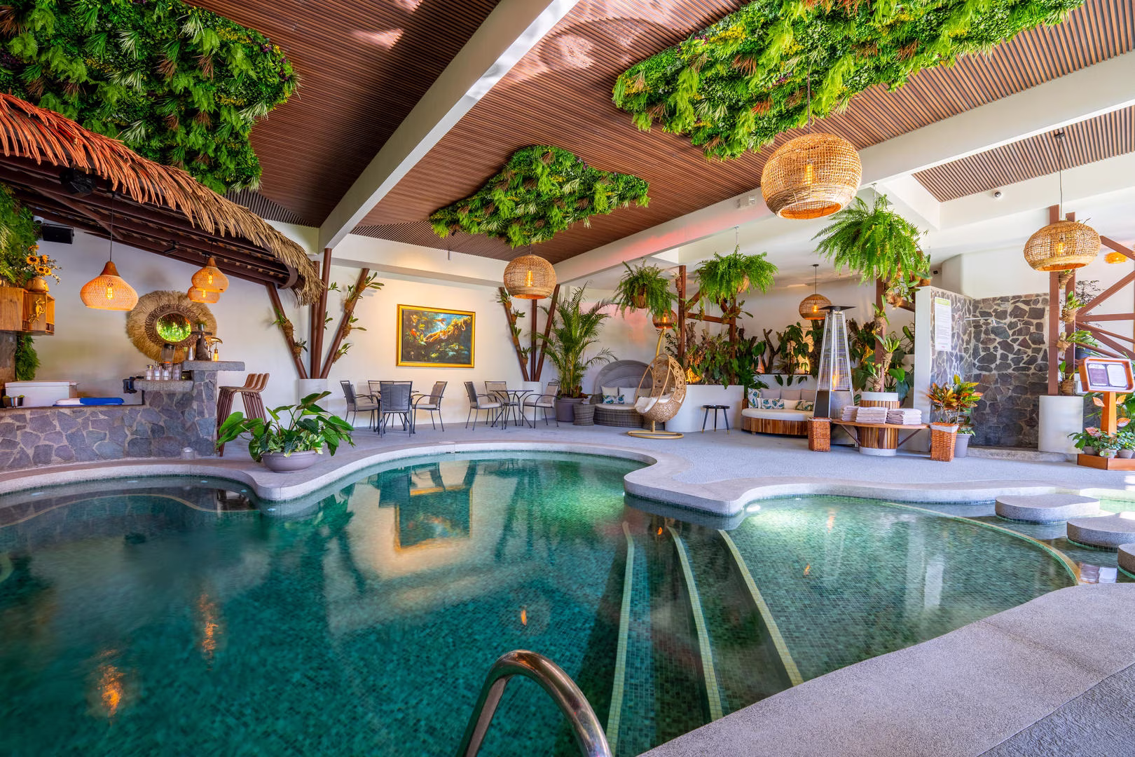 Full view of indoor heated pool at Sibu Boutique Hotel in Monteverde