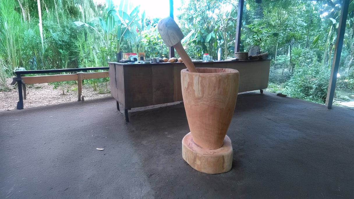 Traditional manual cacao grinder inside a rustic Costa Rican ranch in La Fortuna, San Carlos, Costa Rica