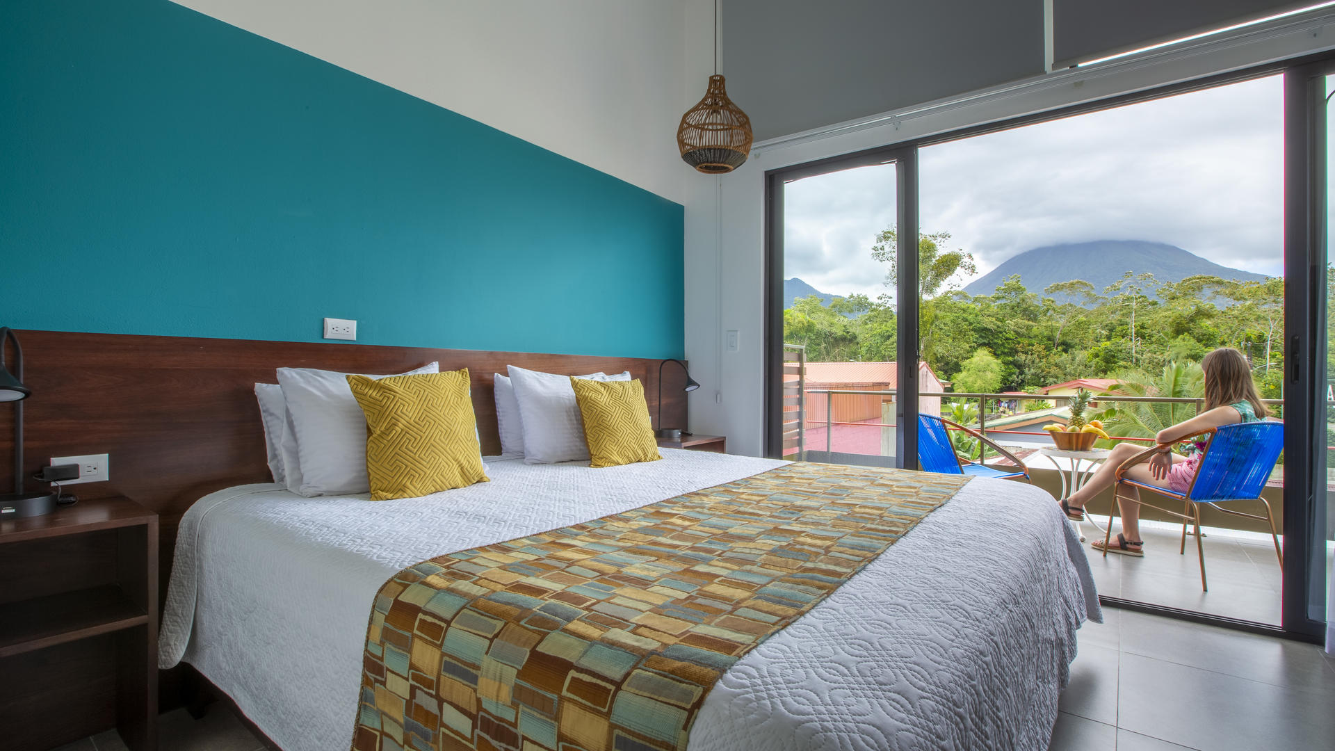 Detail of a premium room featuring a king bed at La Fortuna Lodge, La Fortuna, Costa Rica