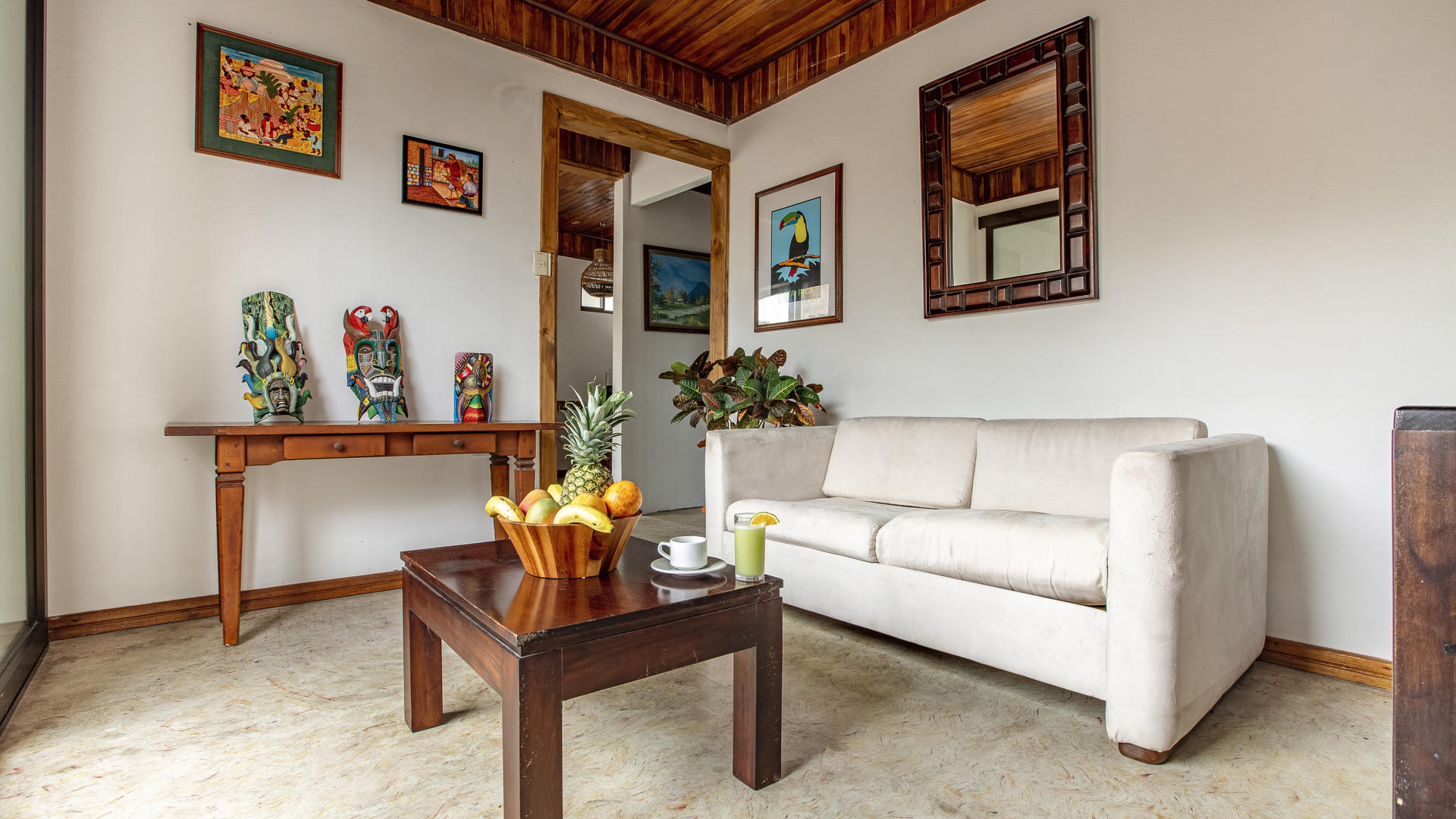 Ground floor shared lounge area inside the hotel at La Fortuna Lodge, La Fortuna, Costa Rica