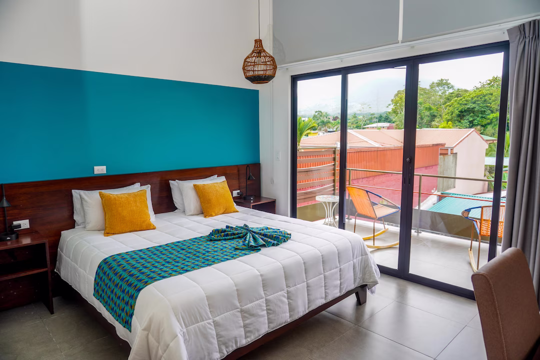 Premium room with king bed and open window view at La Fortuna Lodge, La Fortuna, Costa Rica