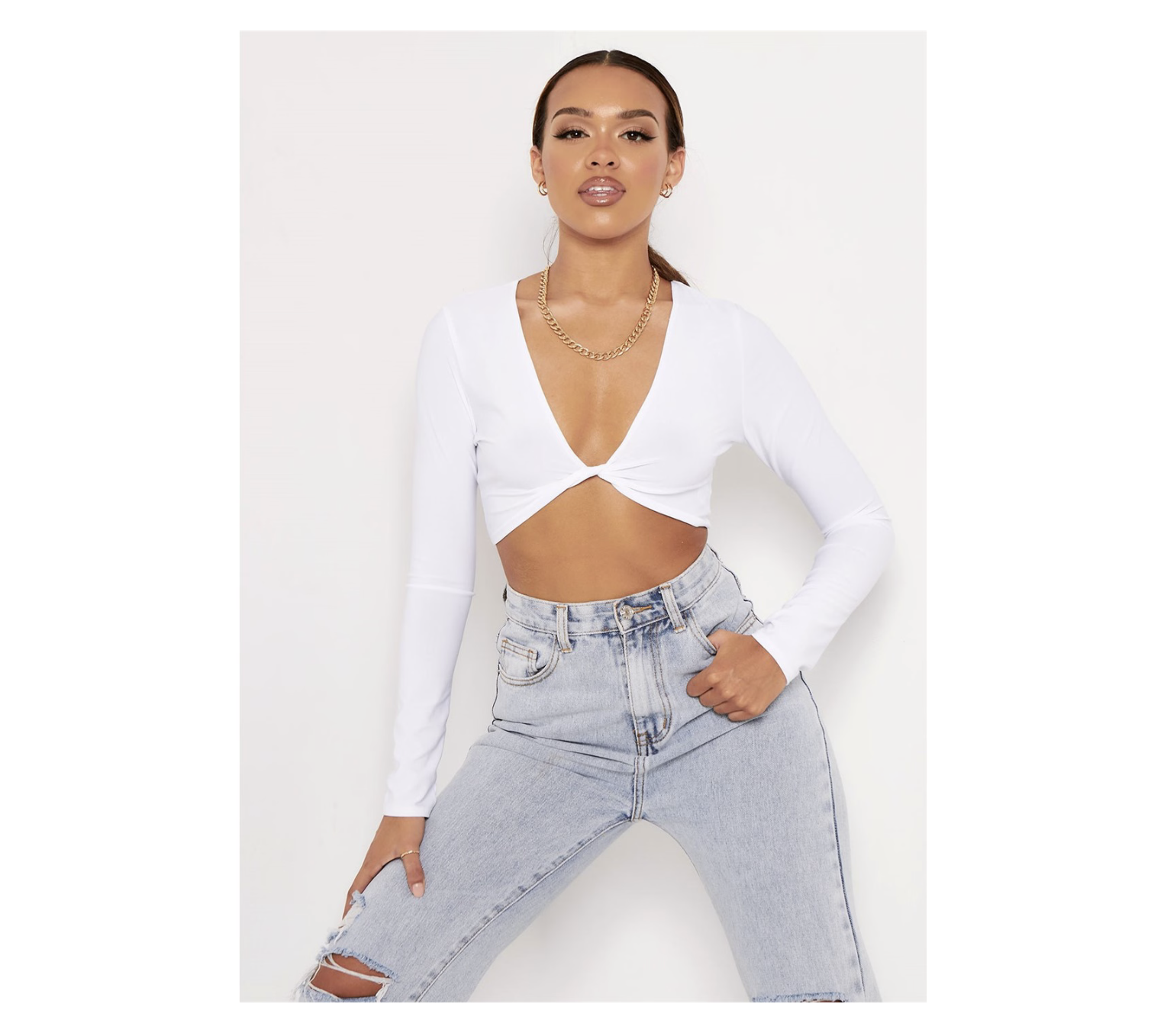 Twist Front Long Sleeve Crop Top