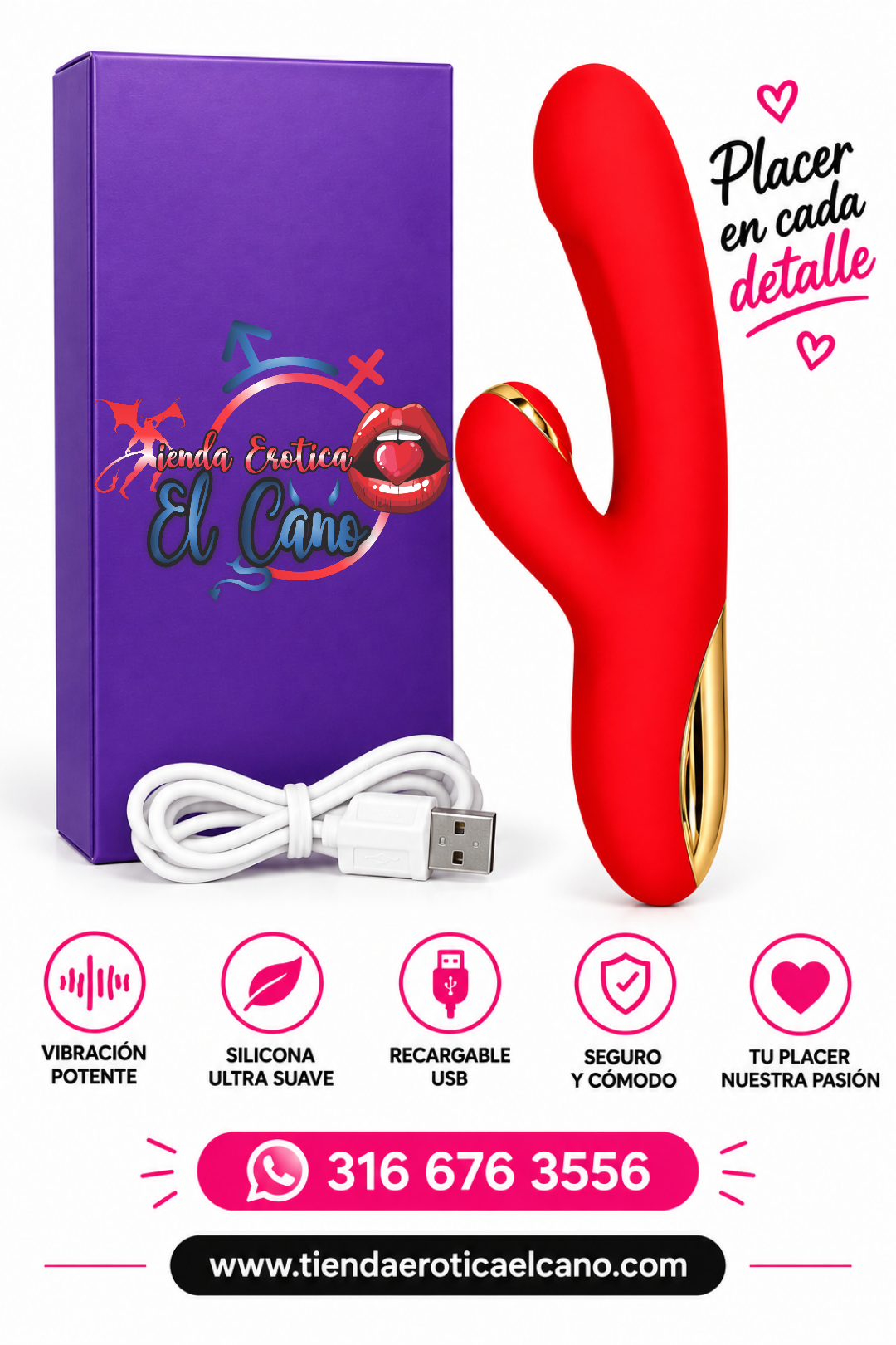 Vibrador triple función con succionador