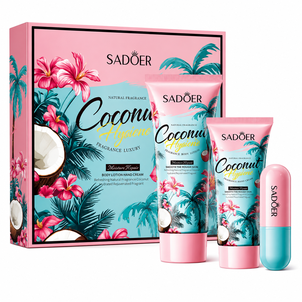 COMBO DE CUIDADO CORPORAL SADOER COCONUT HIDRATANTE Y SUAVIZANTE Ref:B142