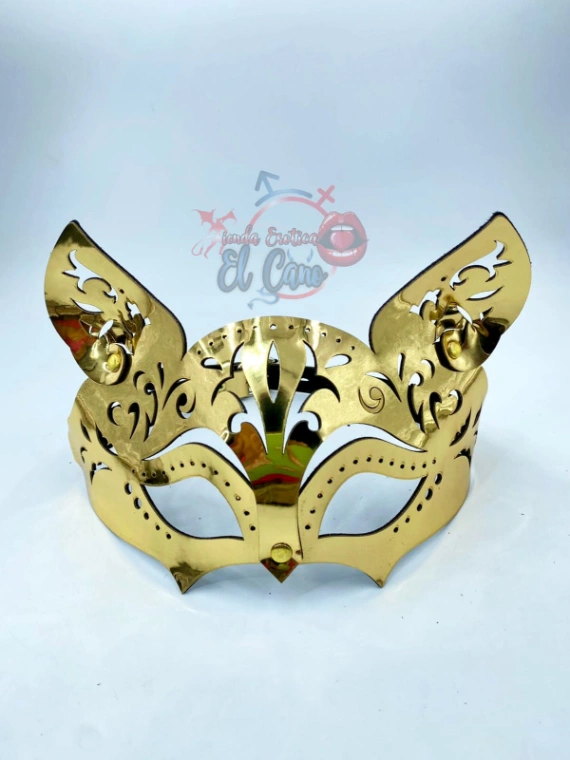 MASCARA GATITA EN CUERO  DORADA YNEGRA (Ref:2286)