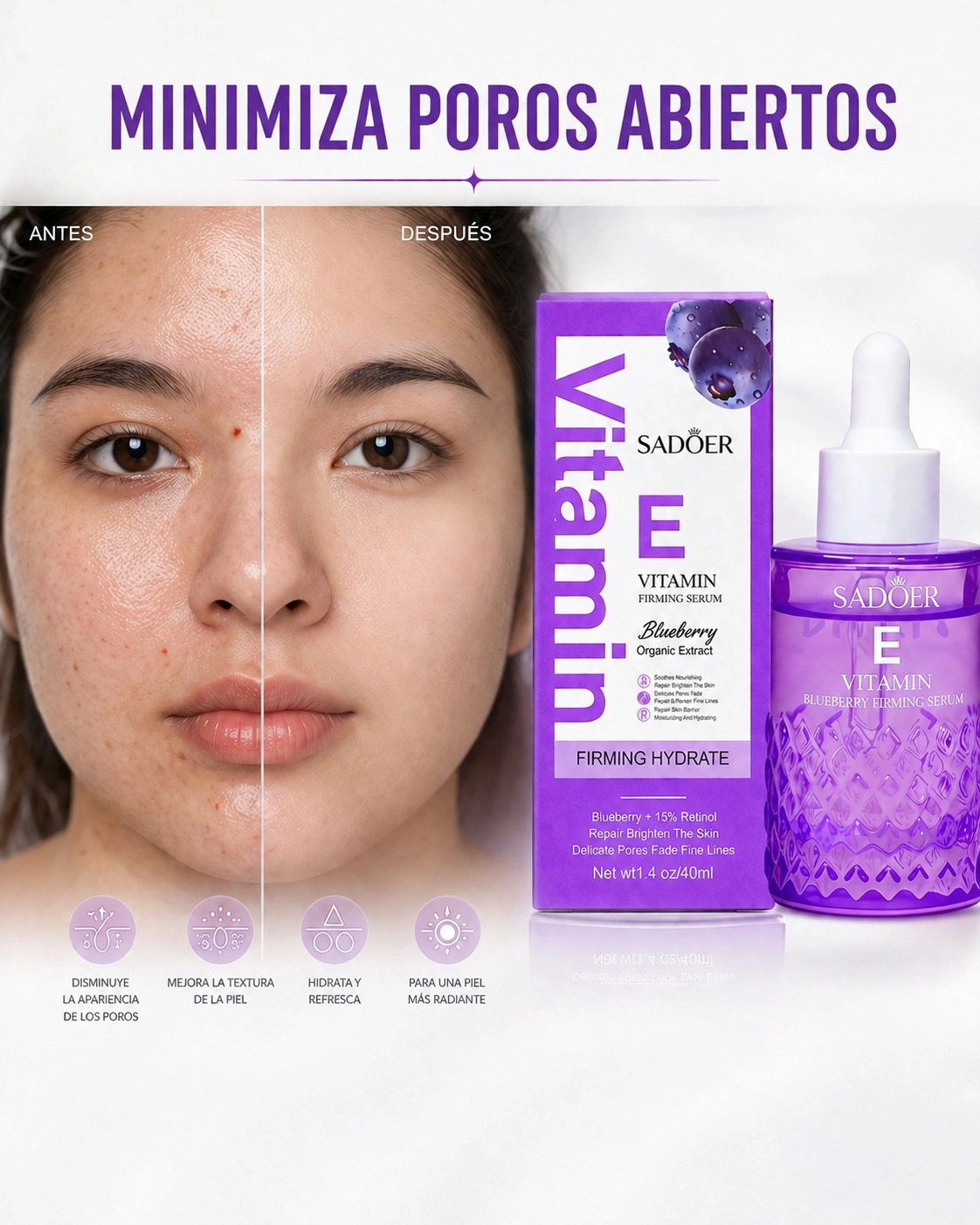 SUERO MINIMIZADOR DE POROS VITAMINA E X40ML Ref:B103