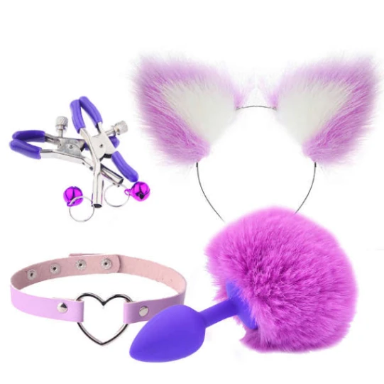 KIT PLUG ANAL SILICONA TALLA S COLA, OREJAS, COLLAR Y PEZONERAS (4PIEZAS) (Ref:1350)