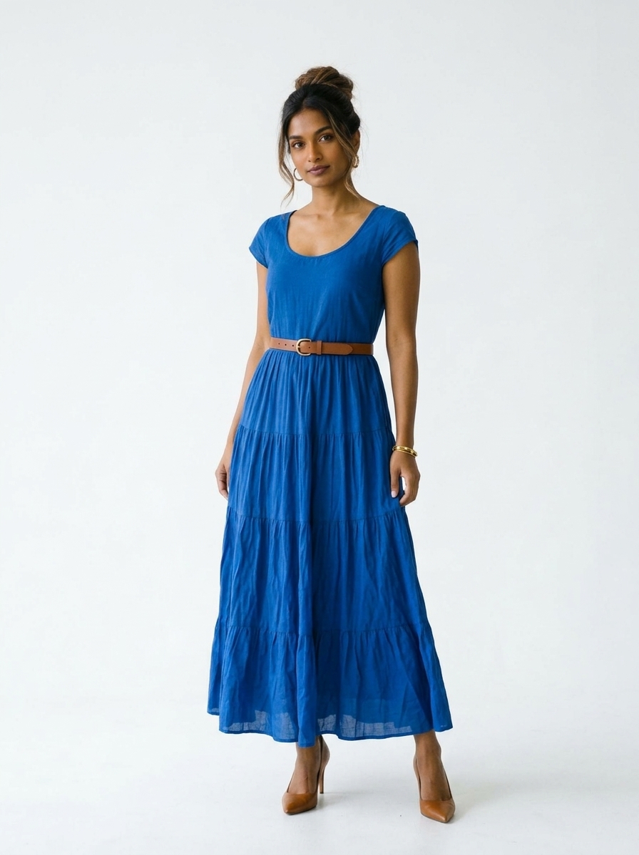 Blue Layered Long Dress view 1 - Timeless Closet Sri Lanka