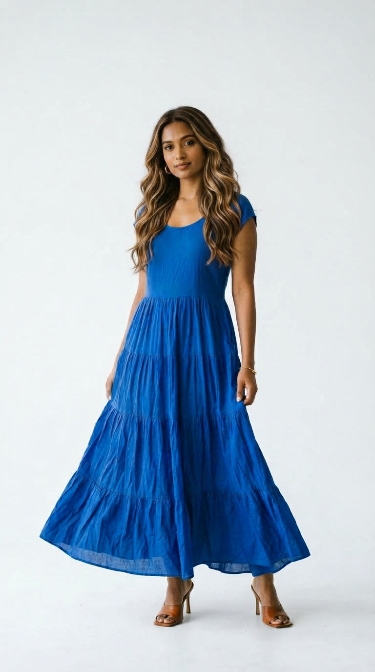 Blue Layered Long Dress view 3 - Timeless Closet Sri Lanka