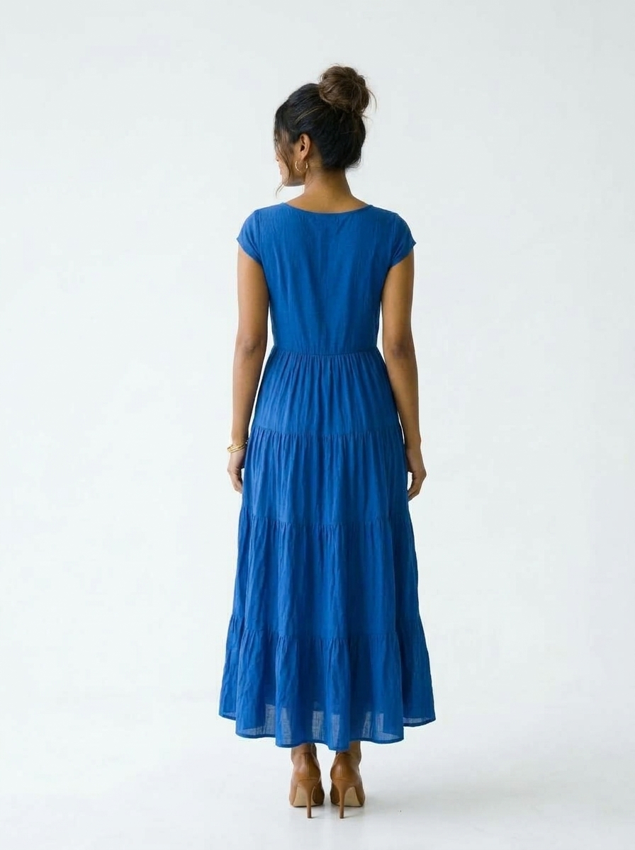 Blue Layered Long Dress view 2 - Timeless Closet Sri Lanka