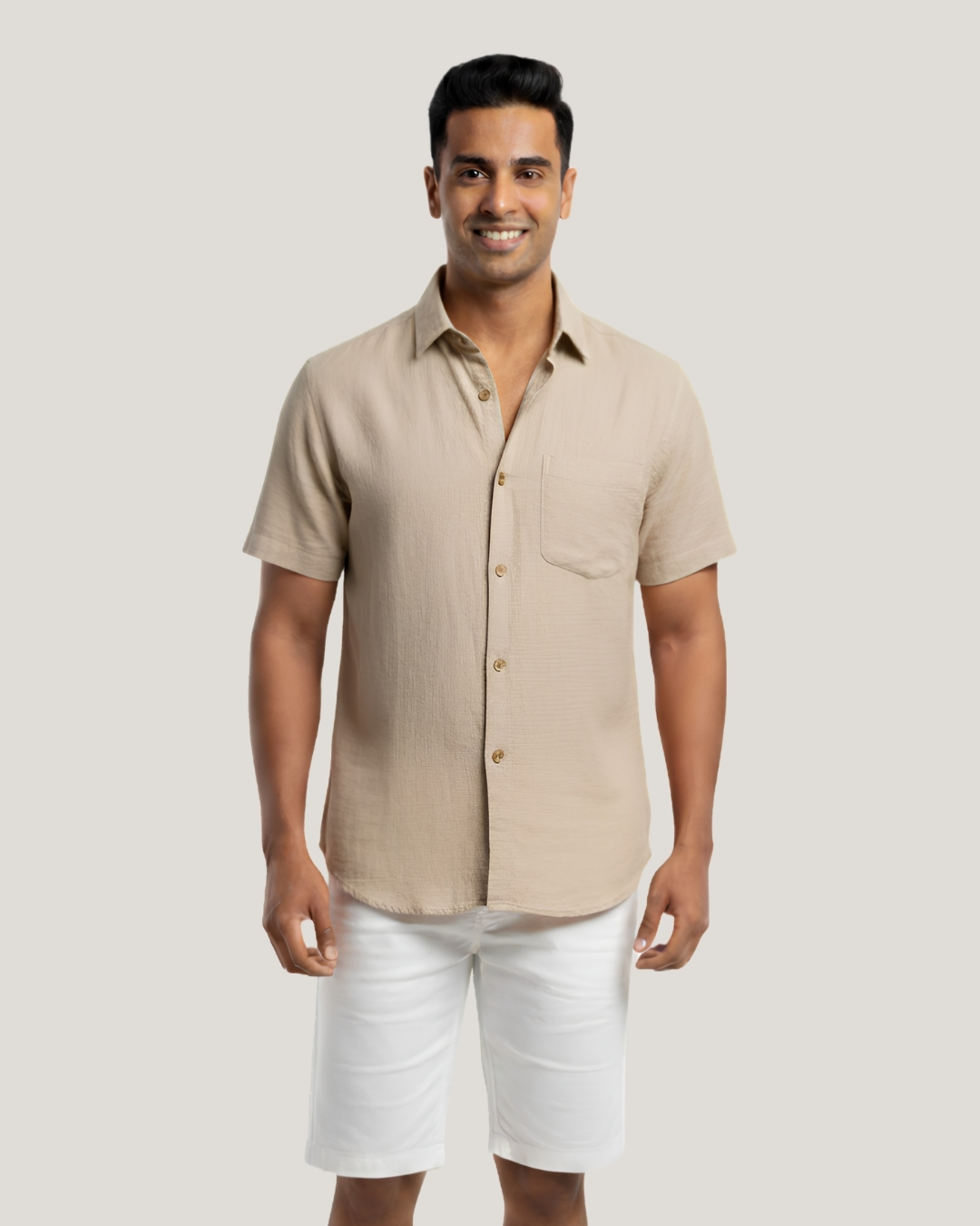 Khaki Men's Short Sleeve Shirt view 1 - Timeless Closet Sri Lanka