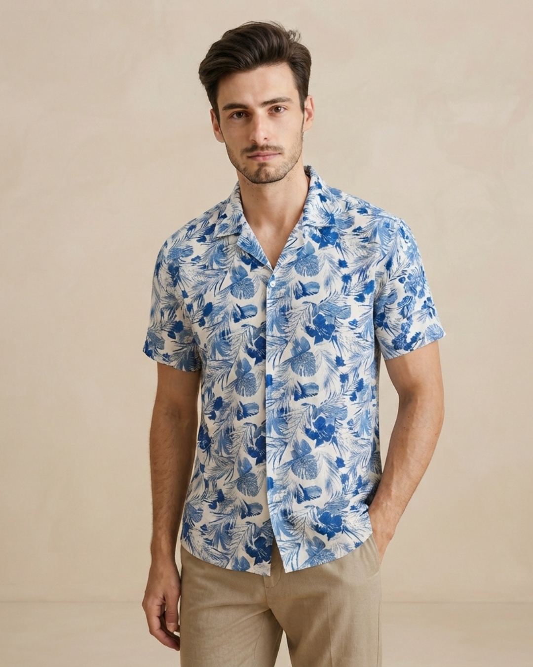 Light Blue Printed Short Sleeve Shirt view 1 - Timeless Closet Sri Lanka