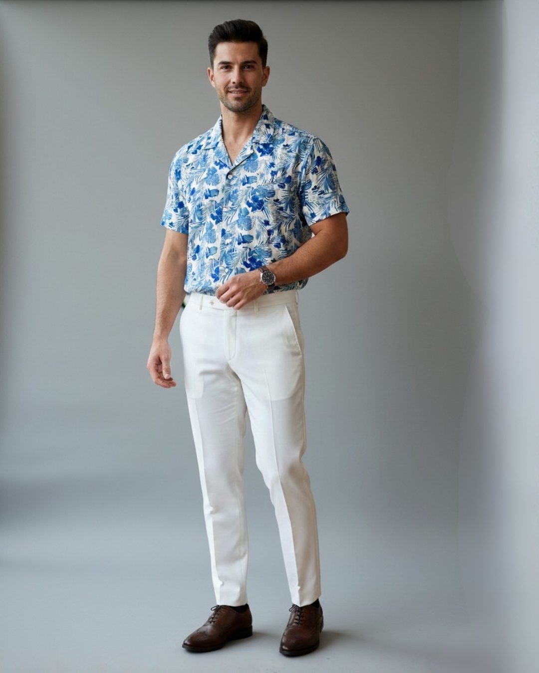 Light Blue Printed Short Sleeve Shirt view 4 - Timeless Closet Sri Lanka