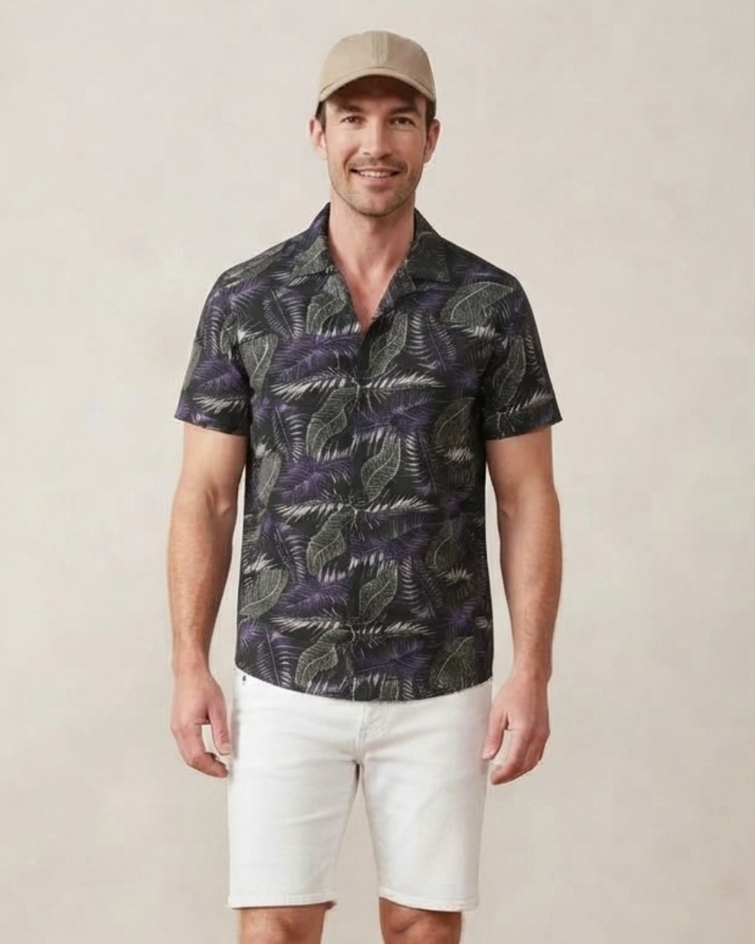 Dark Blue Printed Short Sleeve Men's Shirt view 2 - Timeless Closet Sri Lanka