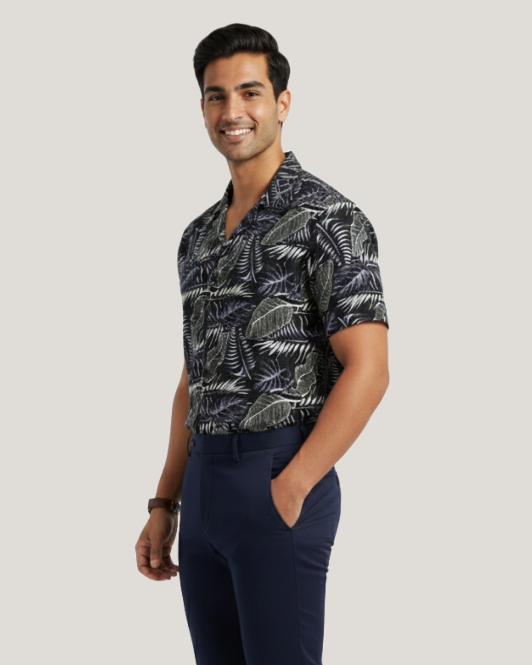Dark Blue Printed Short Sleeve Men's Shirt view 6 - Timeless Closet Sri Lanka