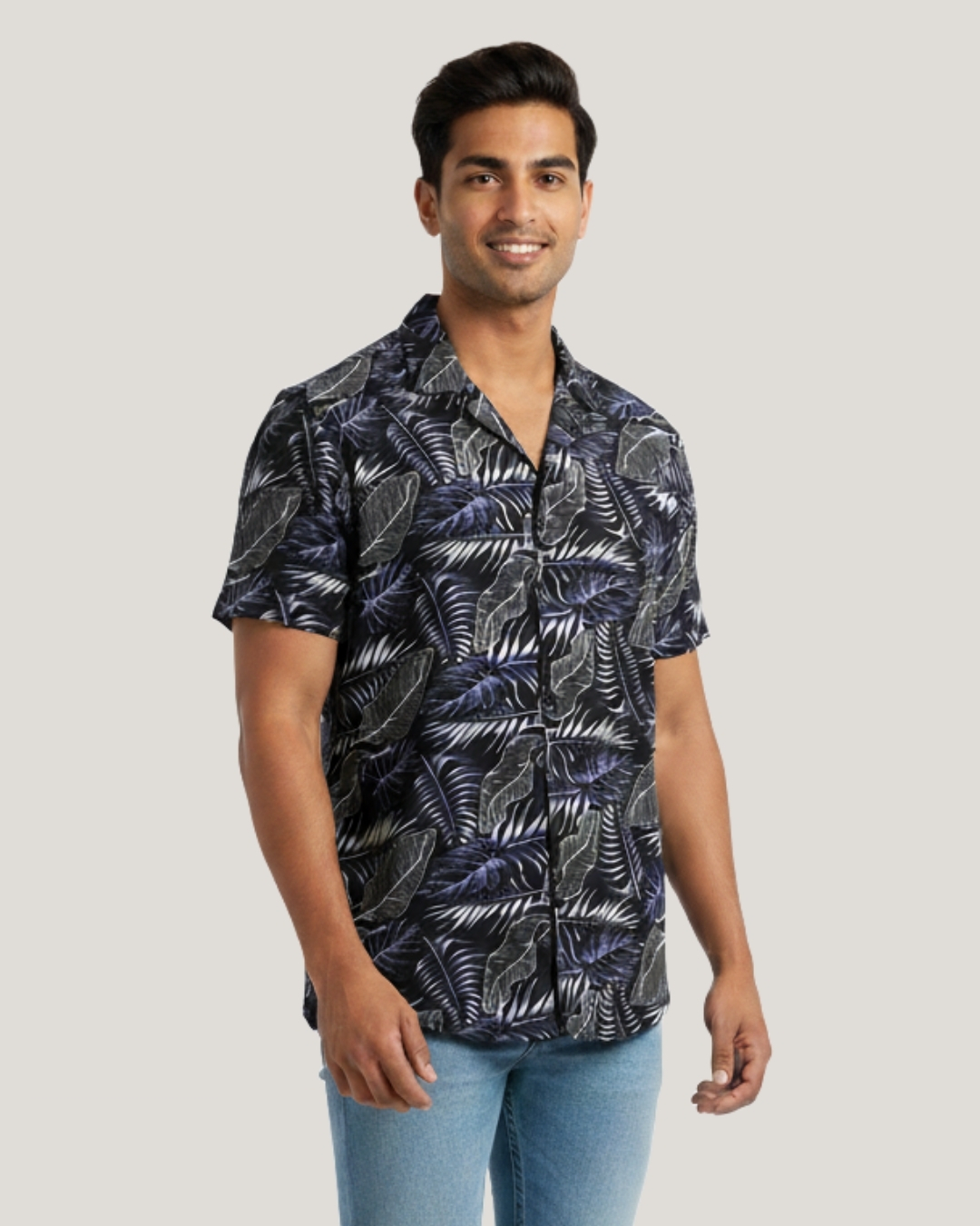 Dark Blue Printed Short Sleeve Men's Shirt view 7 - Timeless Closet Sri Lanka