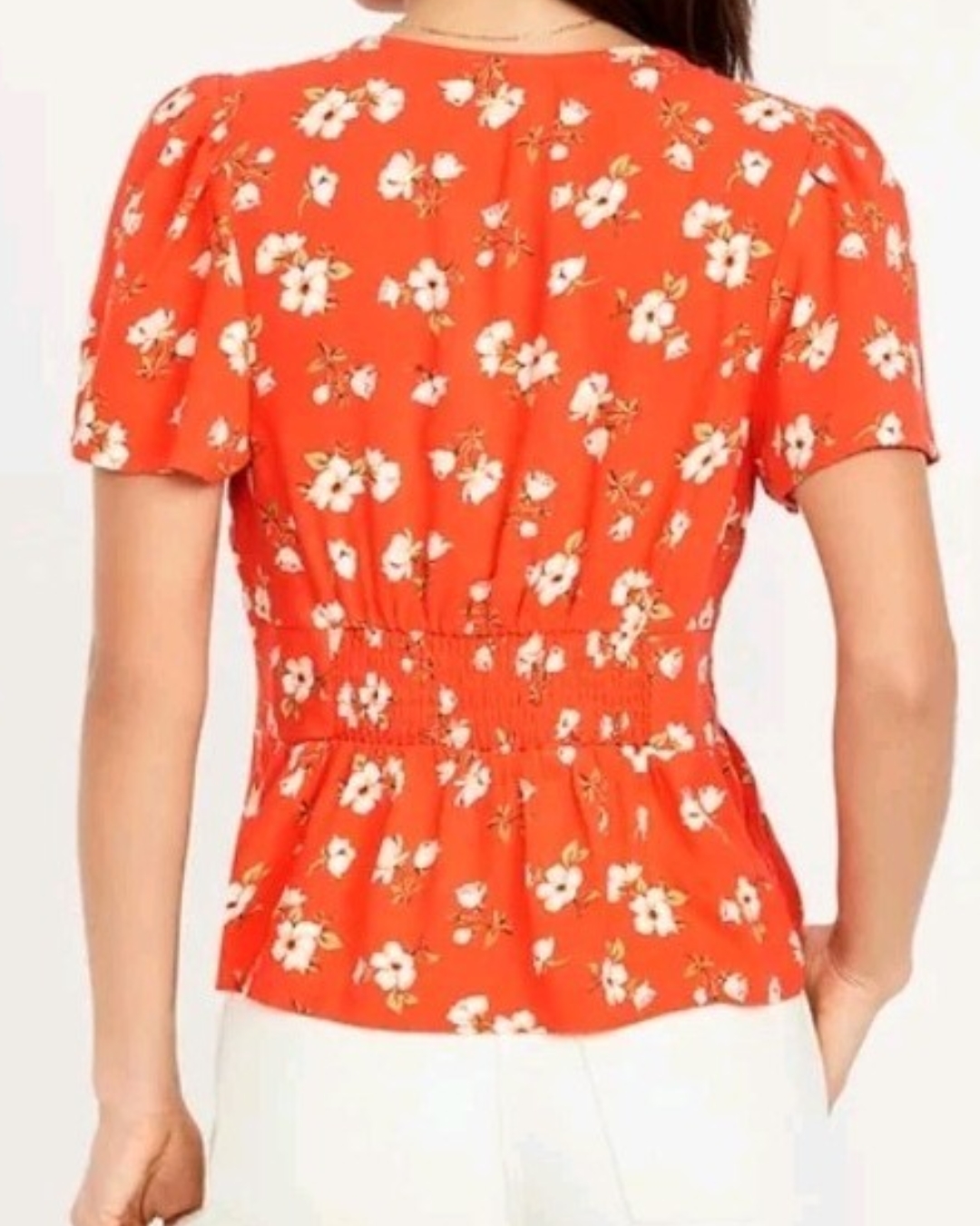 Red Floral V-Neck Button Down Top view 2 - Timeless Closet Sri Lanka