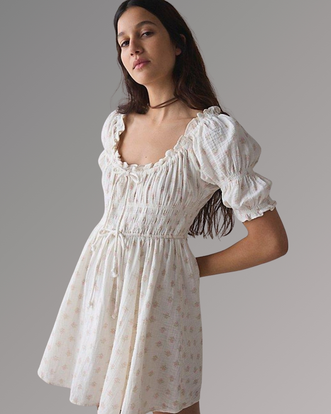 White and Pink Floral Pink Short Dress view 2 - Timeless Closet Sri Lanka