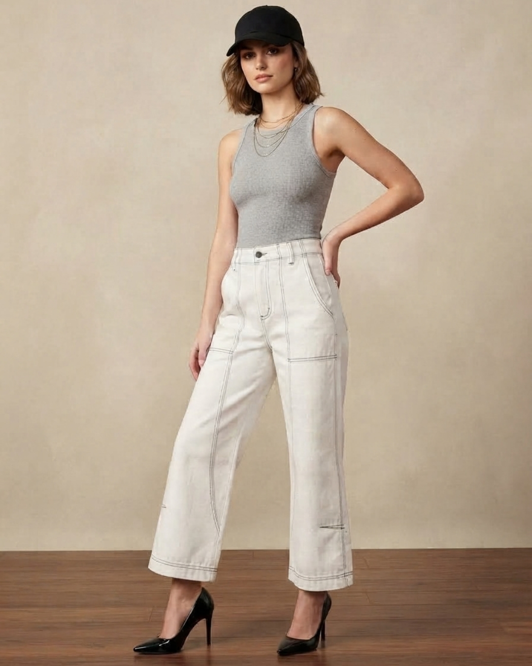 White Stitch Denim Pant view 1 - Timeless Closet Sri Lanka