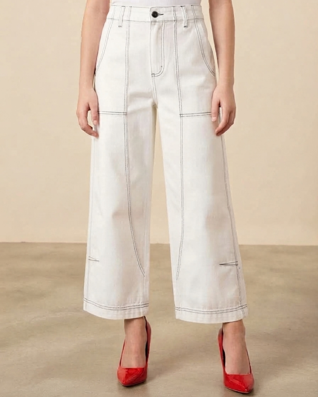 White Stitch Denim Pant view 2 - Timeless Closet Sri Lanka