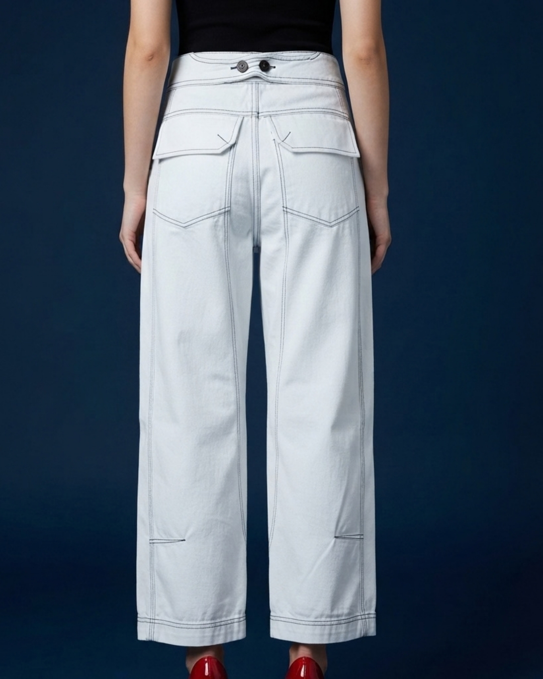 White Stitch Denim Pant view 3 - Timeless Closet Sri Lanka