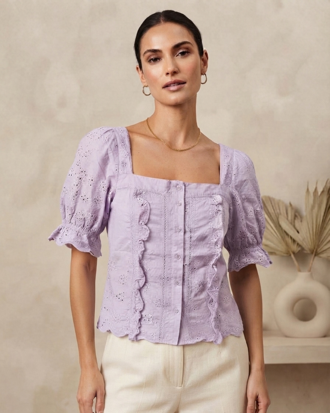 Pastel Purple Cutwork Top view 4 - Timeless Closet Sri Lanka