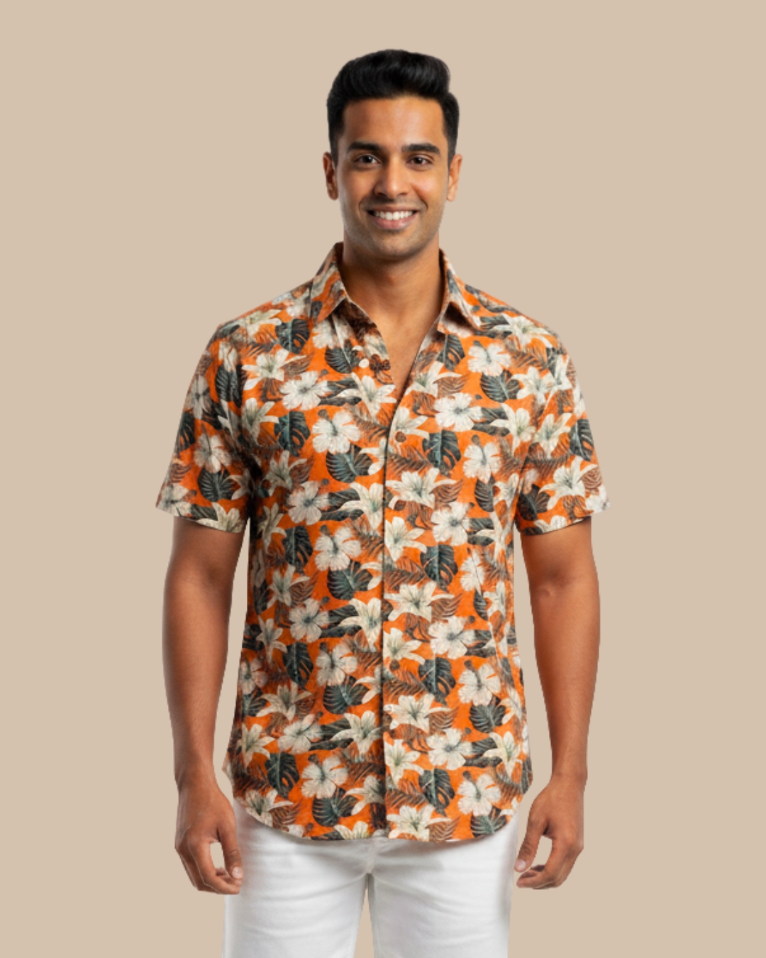 Orange Printed Short Sleeve Shirt view 4 - Timeless Closet Sri Lanka