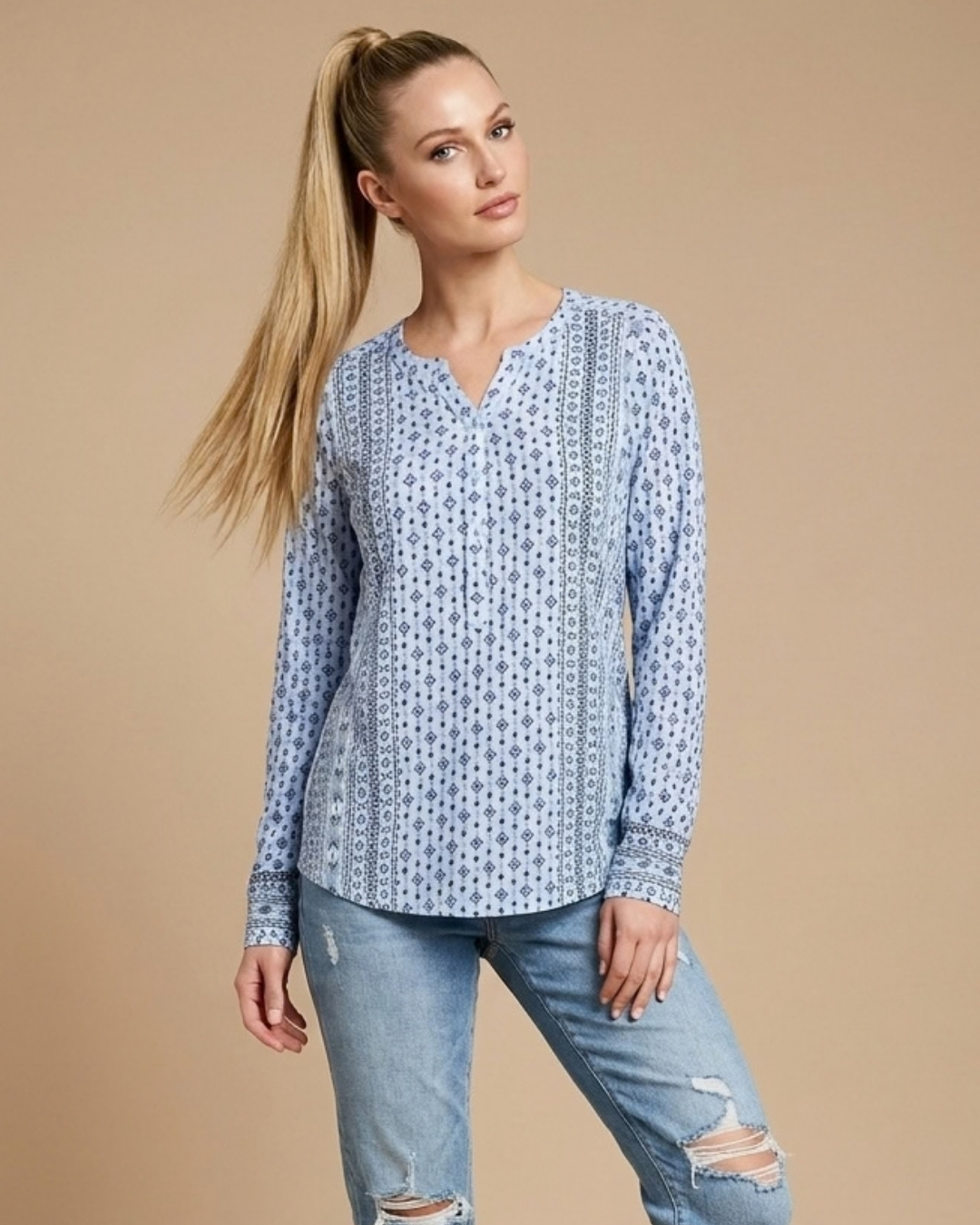 Geometry Print Long Sleeve Top view 1 - Timeless Closet Sri Lanka