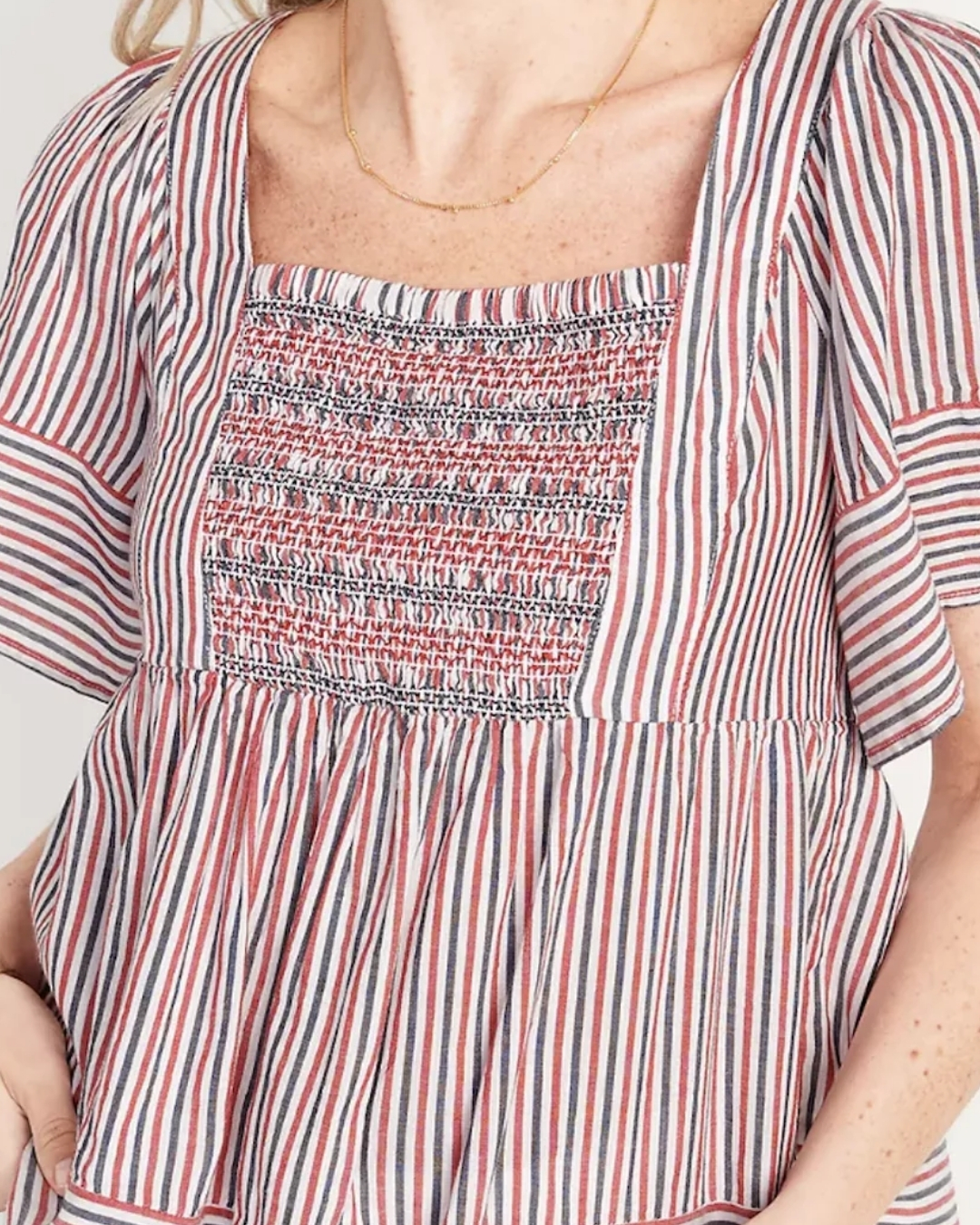 Red and Blue Stripe Puff Top view 3 - Timeless Closet Sri Lanka