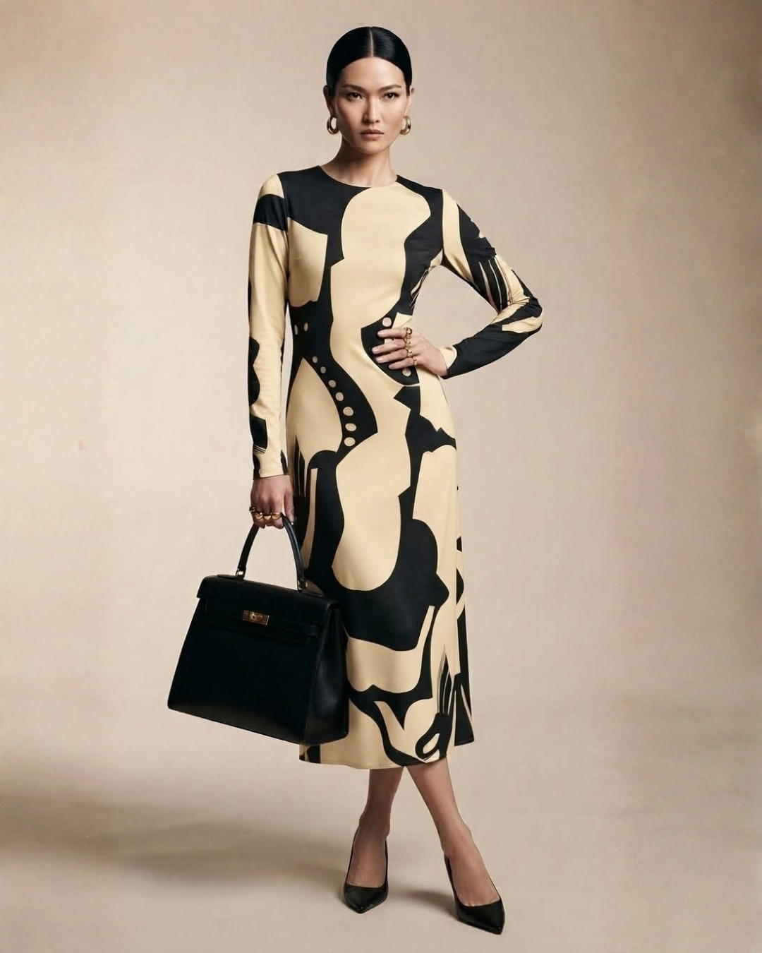 Yellow and Black Long Dress view 1 - Timeless Closet Sri Lanka