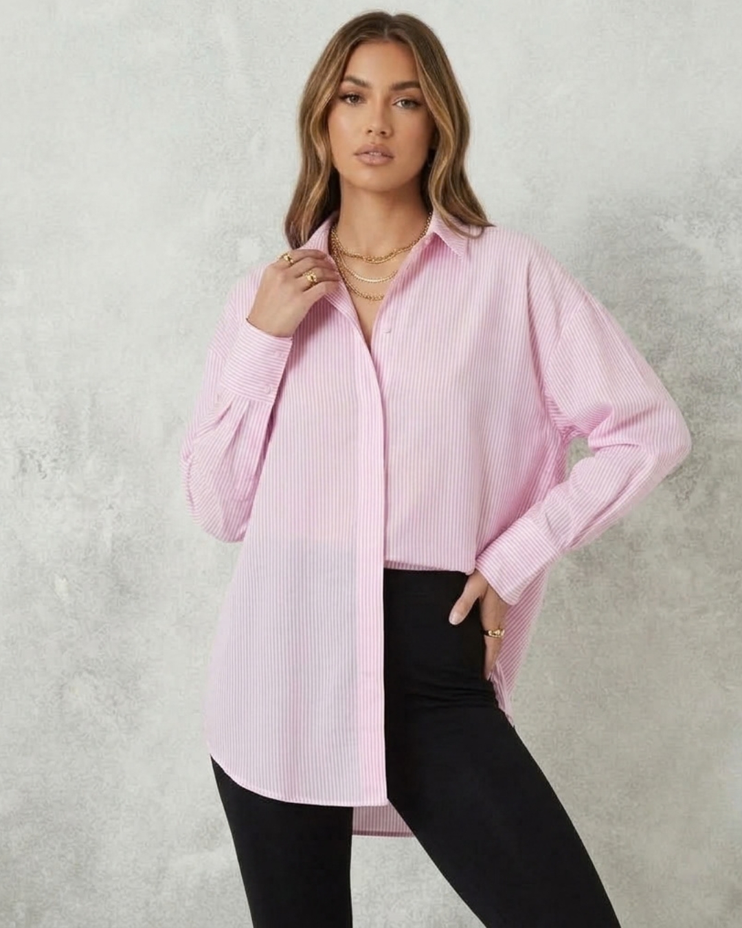 Pink Stripe Oversized Shirt view 1 - Timeless Closet Sri Lanka