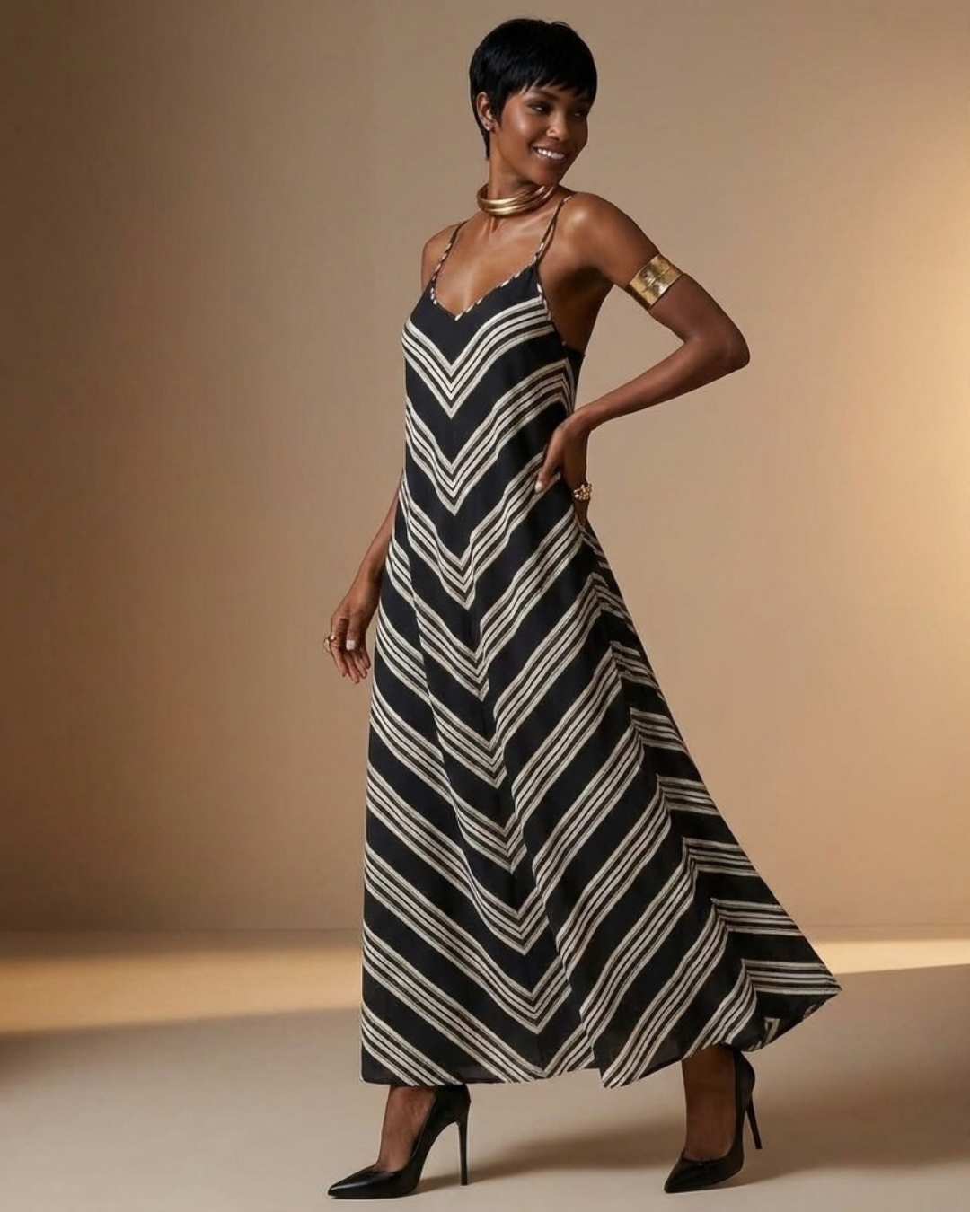 Black and White Stripe Long Dress view 1 - Timeless Closet Sri Lanka