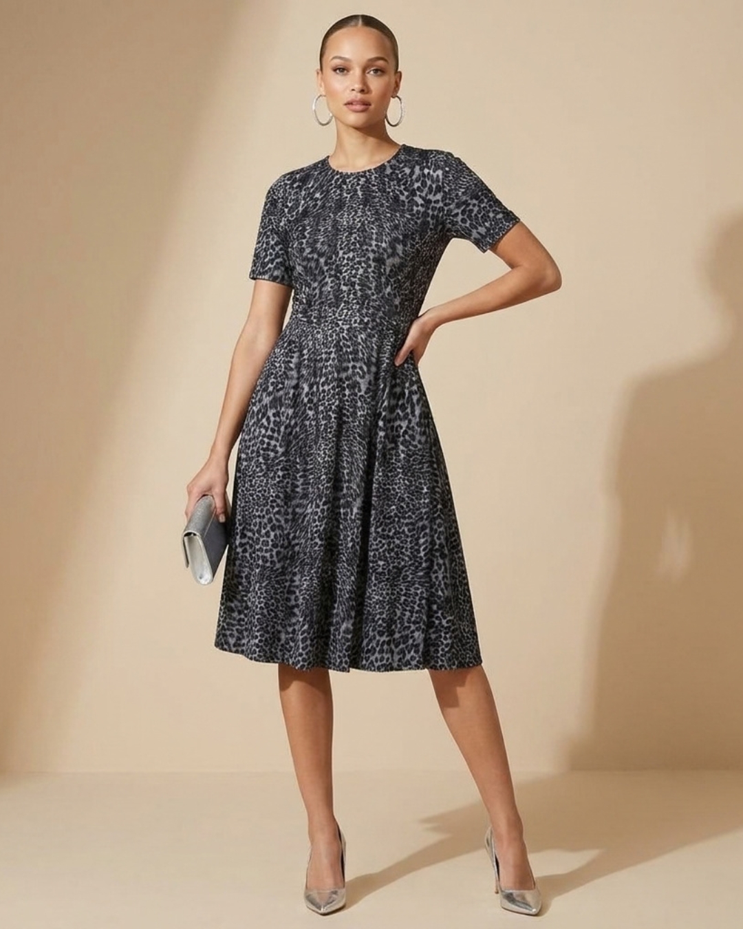 Black Leopard Print Dress view 2 - Timeless Closet Sri Lanka
