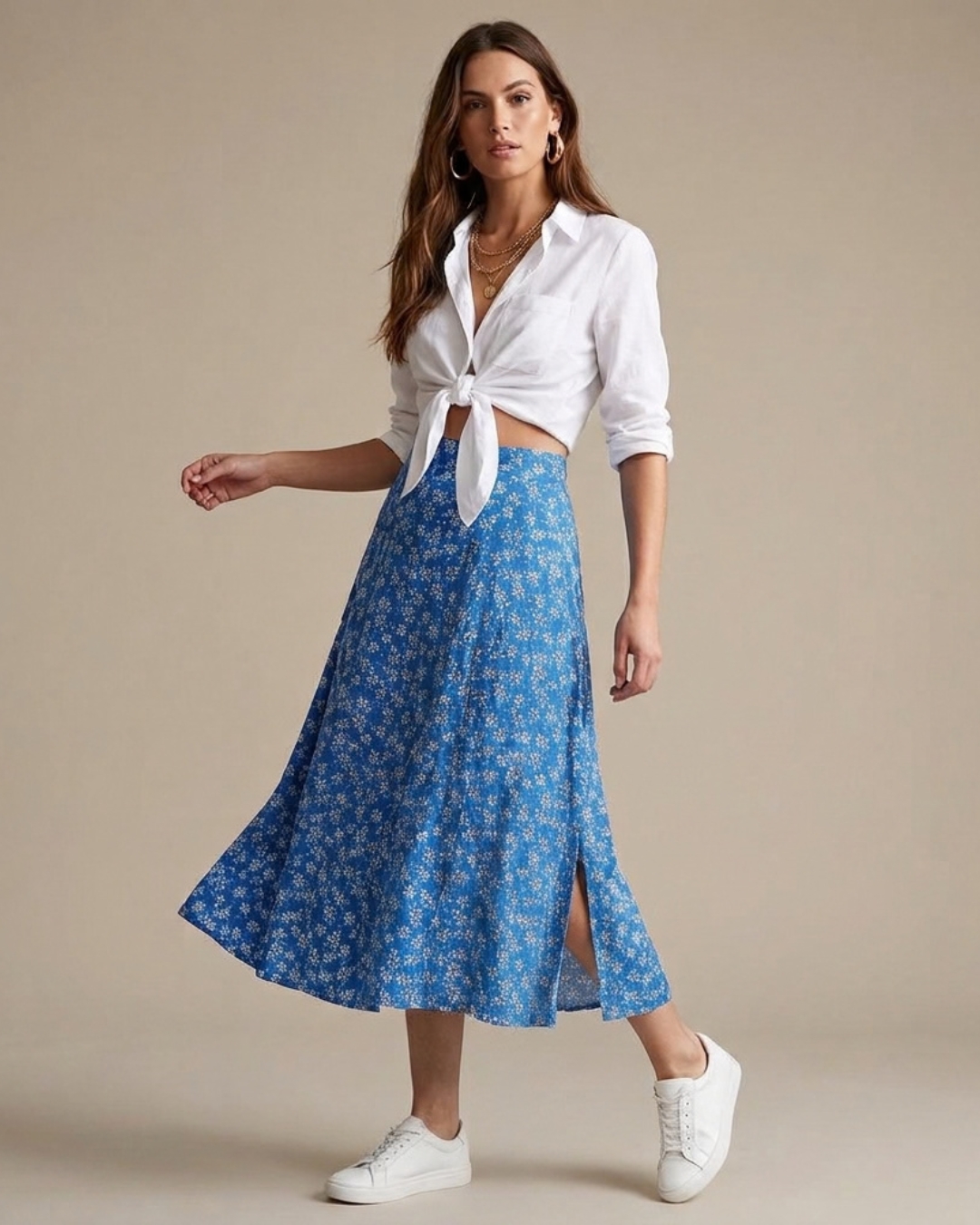 Blue Floral Skirt view 1 - Timeless Closet Sri Lanka