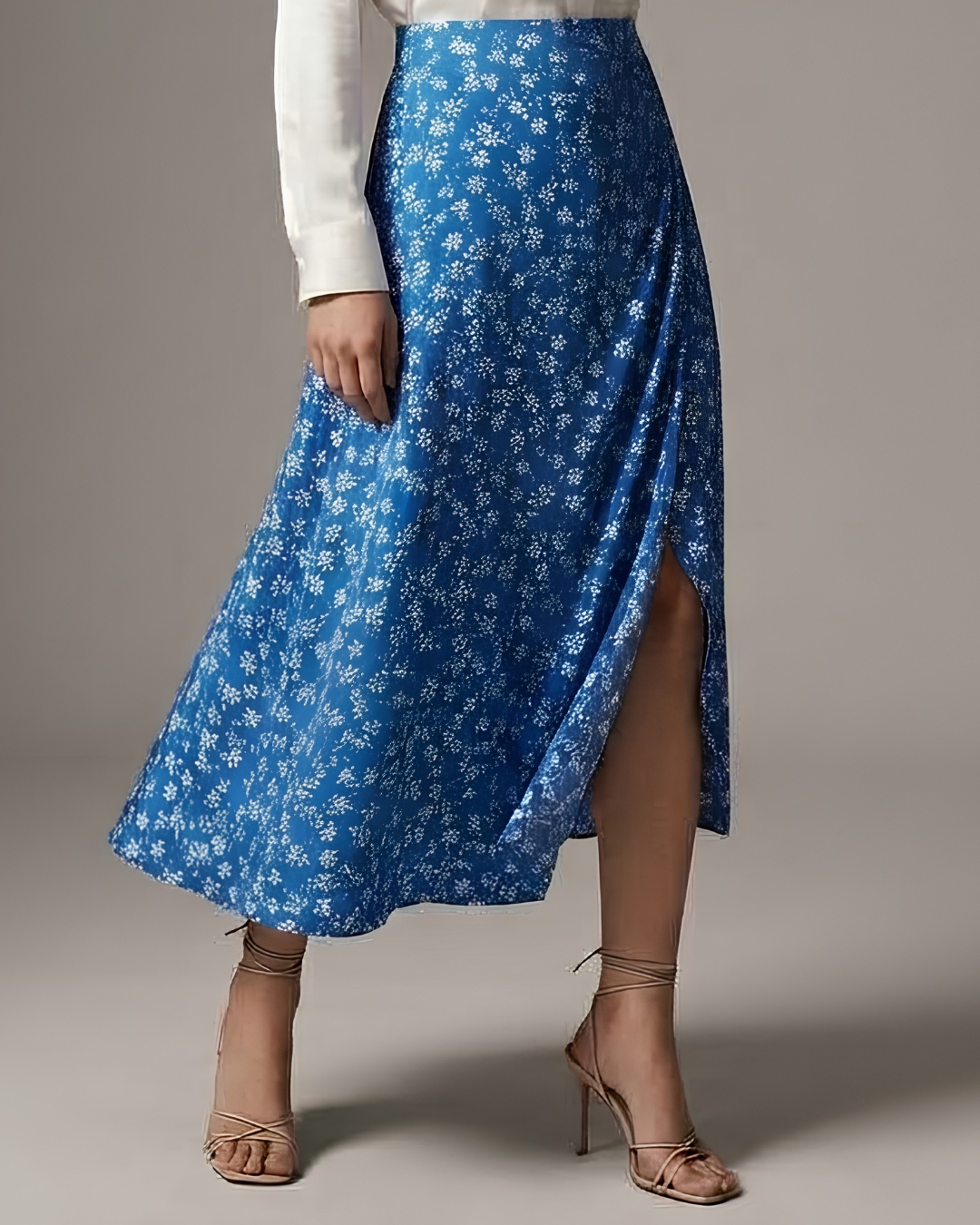 Blue Floral Skirt view 2 - Timeless Closet Sri Lanka