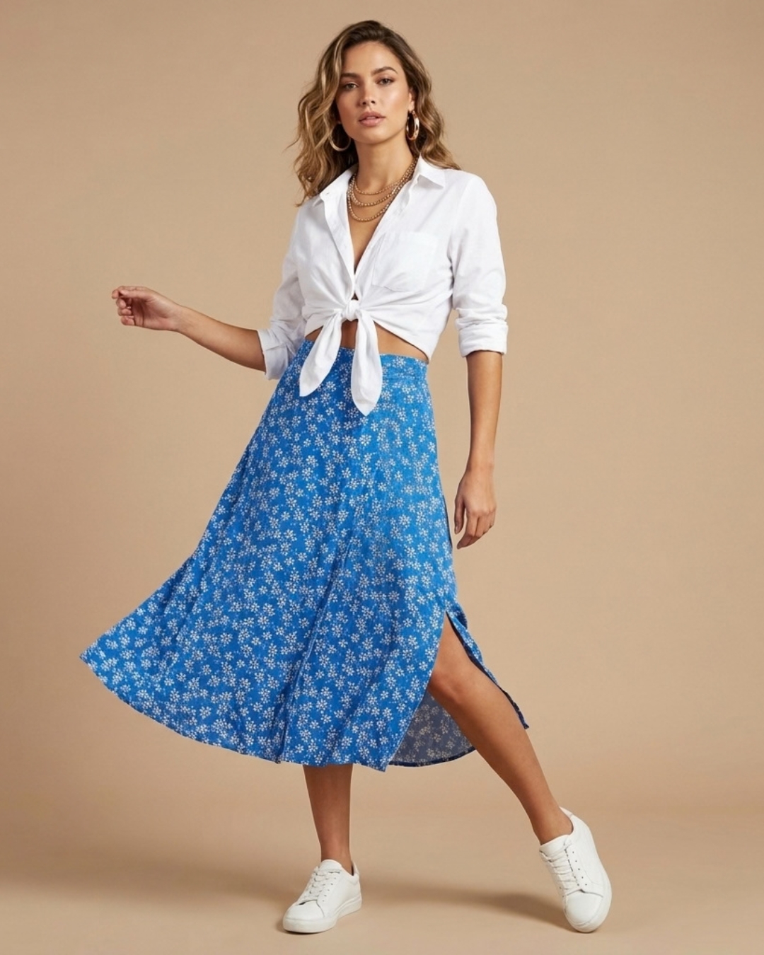 Blue Floral Skirt view 3 - Timeless Closet Sri Lanka