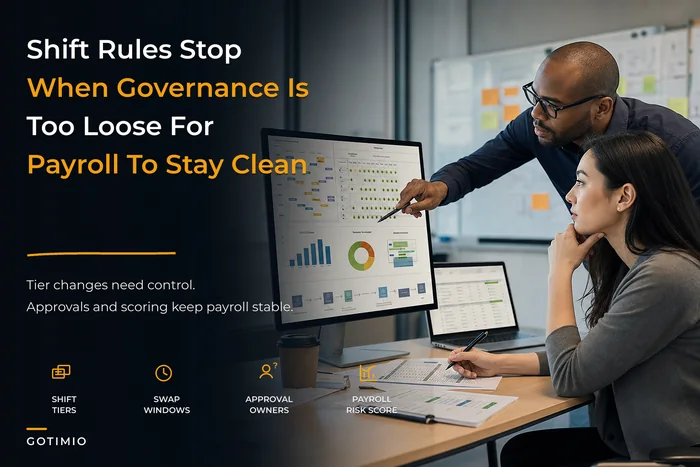 Avoid payroll churn from schedule instability — a governance framework for shift tiers, swap approvals and payroll impact scoring