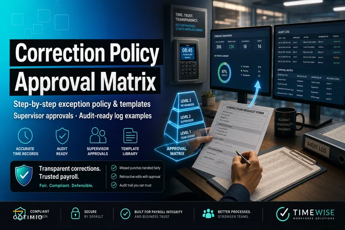 Missed punches and retroactive edits: an auditable correction policy with approval matrix and supervisor templates
