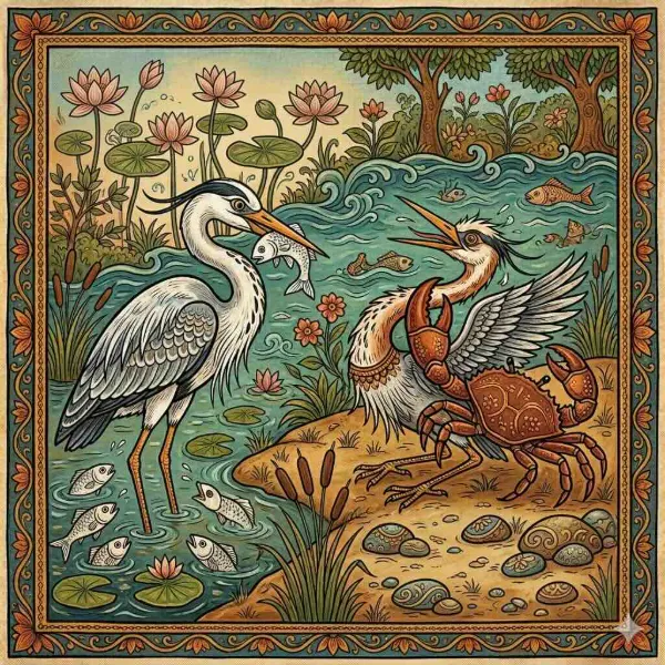 चालाक बगुला और समझदार केकड़ा