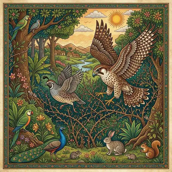 The Clever Quail and the Proud Falcon