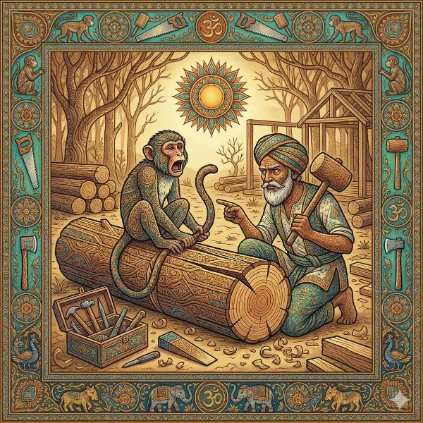 The Monkey and the Carpenter’s Lesson: A Panchatantra Tale