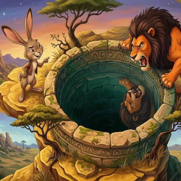चालाक खरगोश और शेर का अक्स