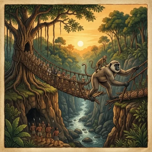 The Monkey King’s Bridge: A Panchatantra Tale of Sacrifice
