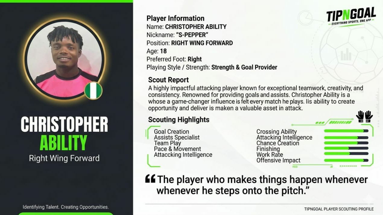 TipNGoal Player Focus: Meet CHRISTOPHER ABILITY