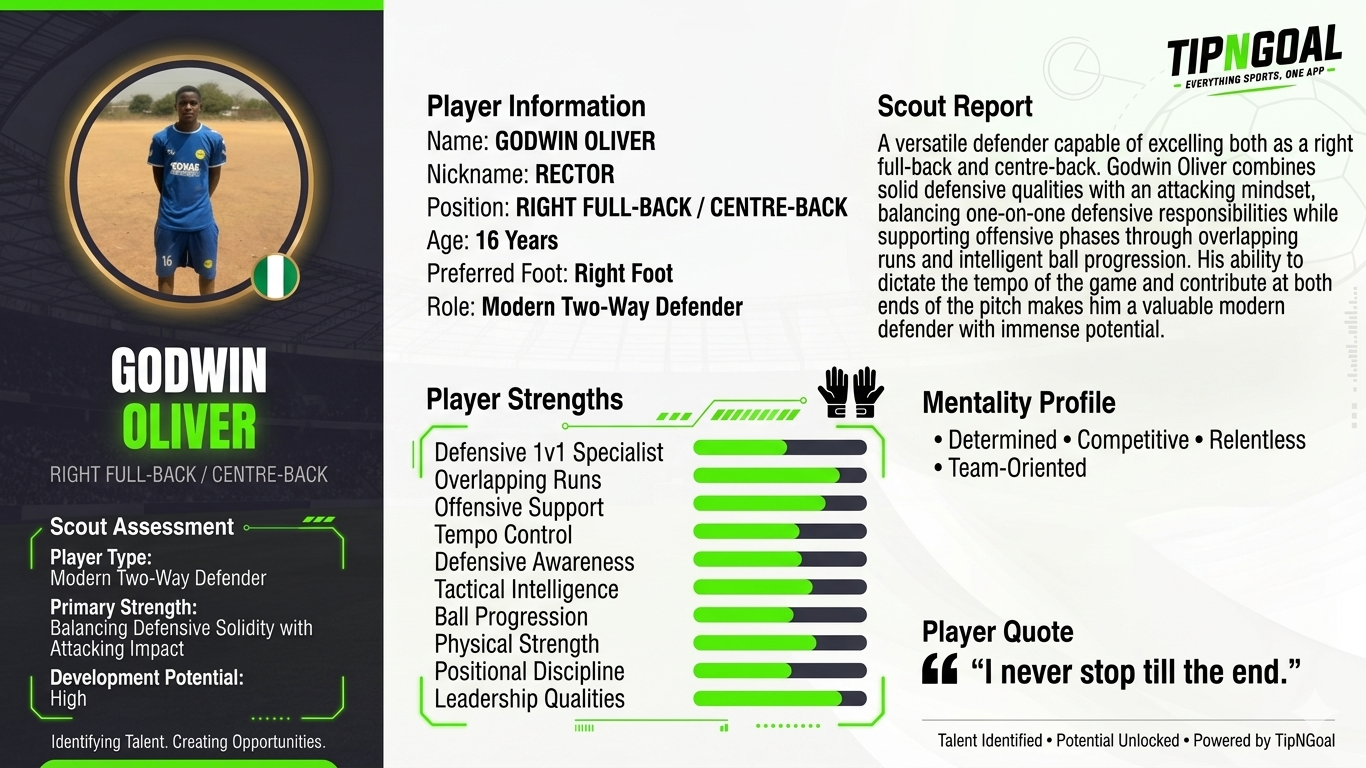 TipNGoal PLAYER FOCUS: Meet GODWIN OLIVER
