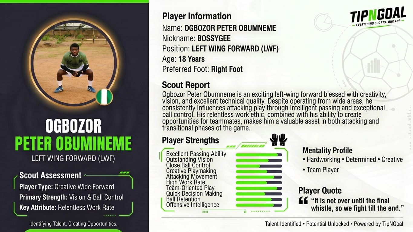 TipNGoal Player Focus: Meet OGBOZOR PETER OBUMNEME

