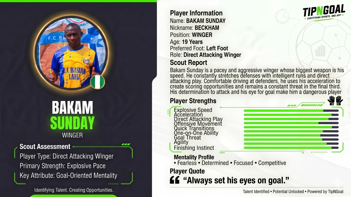 TipNGoal Player Focus: Meet BAKAM SUNDAY