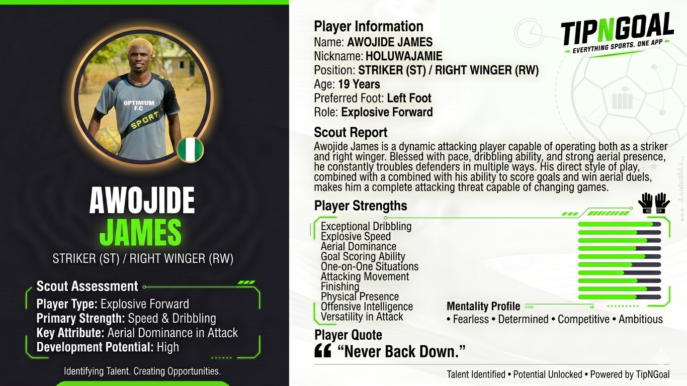 TipNGoal Player Focus: Meet AWOJIDE JAMES 
