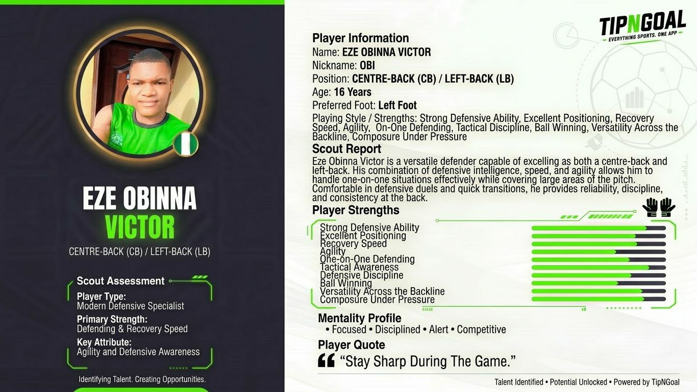 TipNGoal Player Focus: Meet EZE OBINNA VICTOR