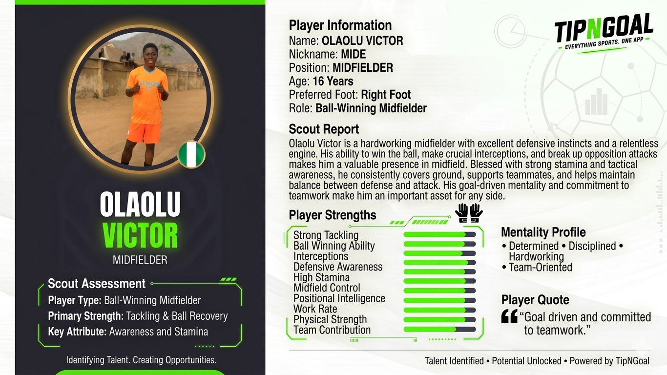 TipNGoal Player Focus: Meet OLAOLU VICTOR
